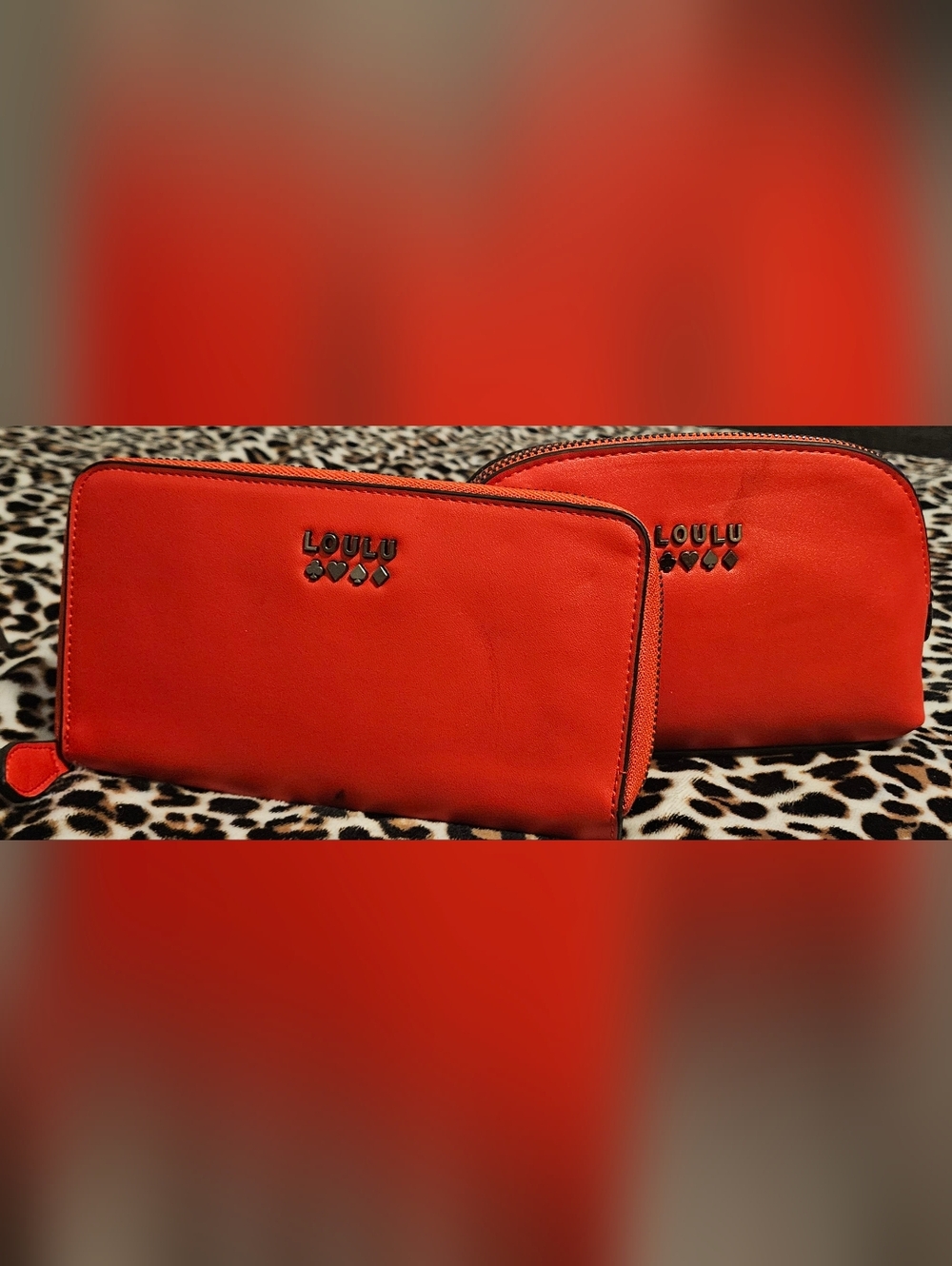 NWT LouLu Bags Red Cosmetic Pouch & Zip Around Wallet 2 Pc Gift Set Card Makeup